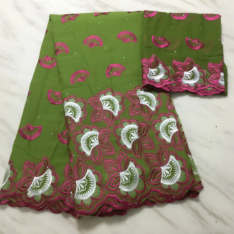 

5Yards/pc Beautiful Flower Embroidery African Green Cotton Fabric Match 2Yards Net Lace For Blouse Set PL11511