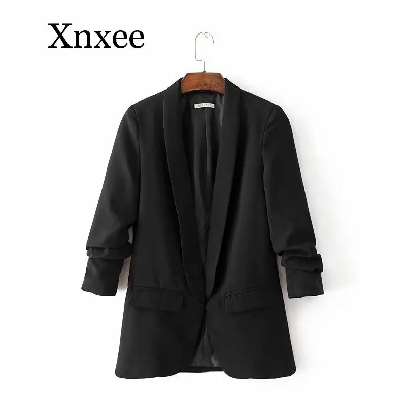 Spring Autumn Red Jacket Blazer Women Folded Sleeve Notched Office Lady Suit Coat Female Solid Casual Outerwear Women Coat Red