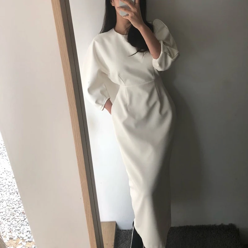 Spring New Elegant Office Ladies Bodycon Dress Fashion Sexy Solid Color Dress Women Slim Midi Dress Vestidos OL Clothes