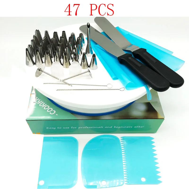 

47 PCS Plastic Cake Plate Turntable Rotating Anti-skid Round Cake Stand Cake Decorating Rotary Table Kitchen DIY Pan Baking Tool