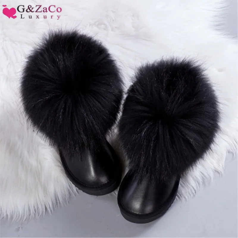 G & Zaco/Роскошные зимние ботинки из натурального черного лисьего меха