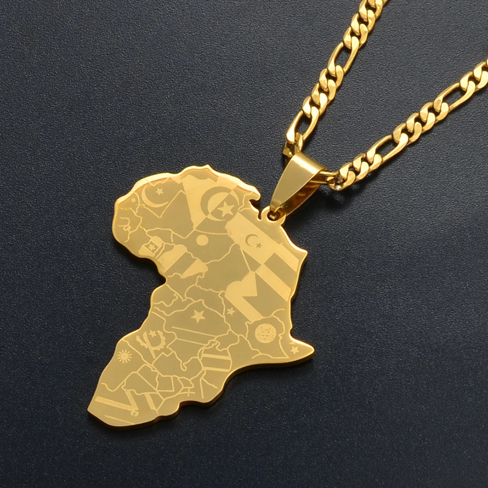 Anniyo цвета золота Карта Африки с кулон в форме флага цепи ожерелья карты Африки ювелирные изделия для женщин мужчин#035321P