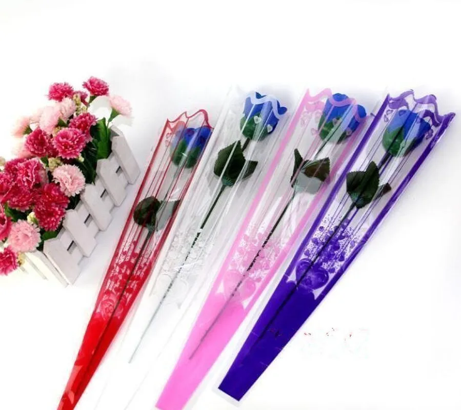 

100pcs Gift Packaging Transparent Bag Colorful Pattern Cellophane Bag for Rose Bouquet Flower Packaging Wedding DIY Decorations