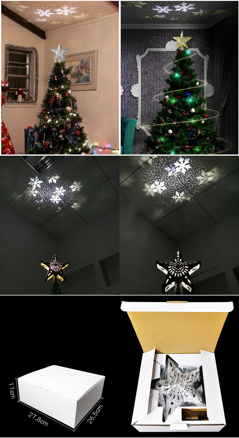 Светодиодный светильник для рождественской елки в форме звезды Снежинка проектор Рождественская елка орнамент пентаграмма Ночной светильник ночник