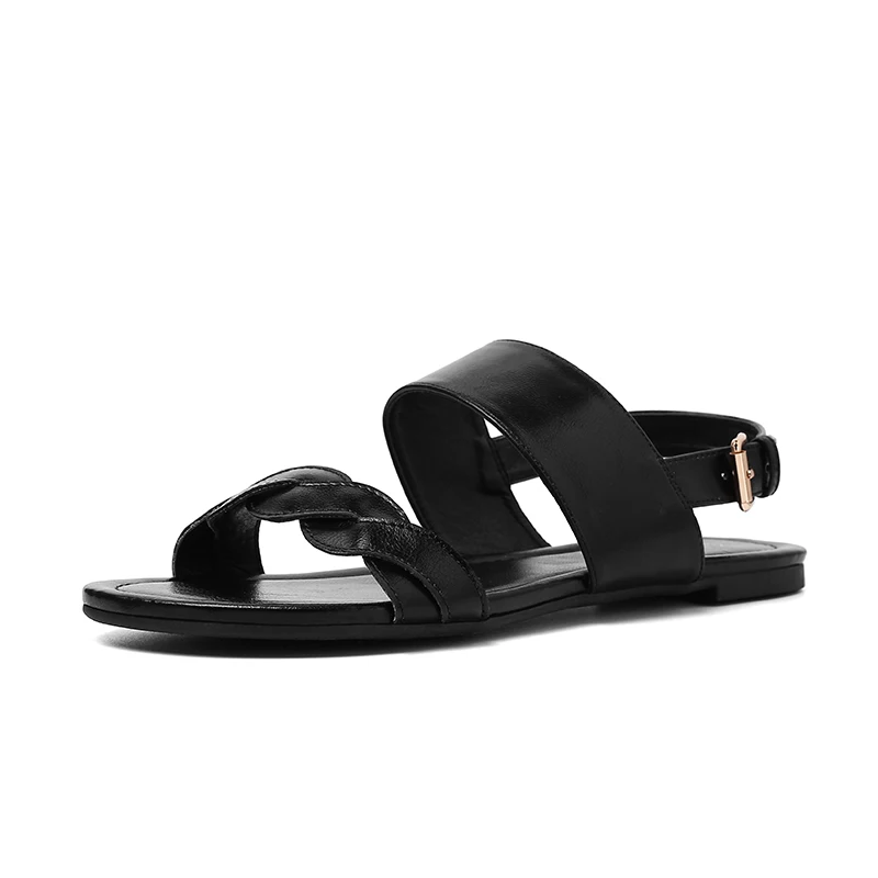 

Kmeioo Women's shoes Roma Flat Solid Peep Toe Sandals Lady buckles Casual Shoes walking shoes Beach Sandalias Large Size