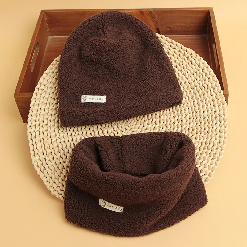 Brown Scarf Hat Хлопковый шарф шляпа для маленьких девочек и мальчиков вязаная шапка для маленьких детей зимняя детская шапка комплект Детские шапки для мальчиков и девочек детская шапка зимняя Baby muts Meisje; одежда для купания - Color: Brown Scarf Hat