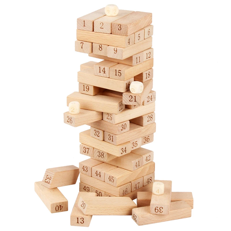  Free shipping Wooden Toys Jenga 51PCS large size Building Blocks Table Game Digital Domino Children