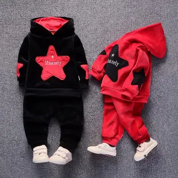 

Boys thick clothing sets winter kids cartoon warm velvet cute hoodies+pants 2pcs tracksuits for baby boys children snown wear 4Y