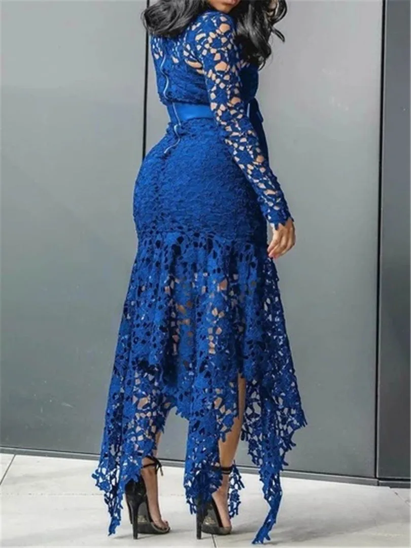 Элегантные винтажные вечерние, сексуальные, черные, большие размеры, женские длинные платья, открытая Кружевная Сетка, Пляжное, облегающее, синее, 4XL, африканская мода, макси платье