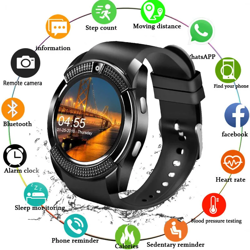 Мужские спортивные умные часы Sim карта Android камера округлый ответ вызов звонки