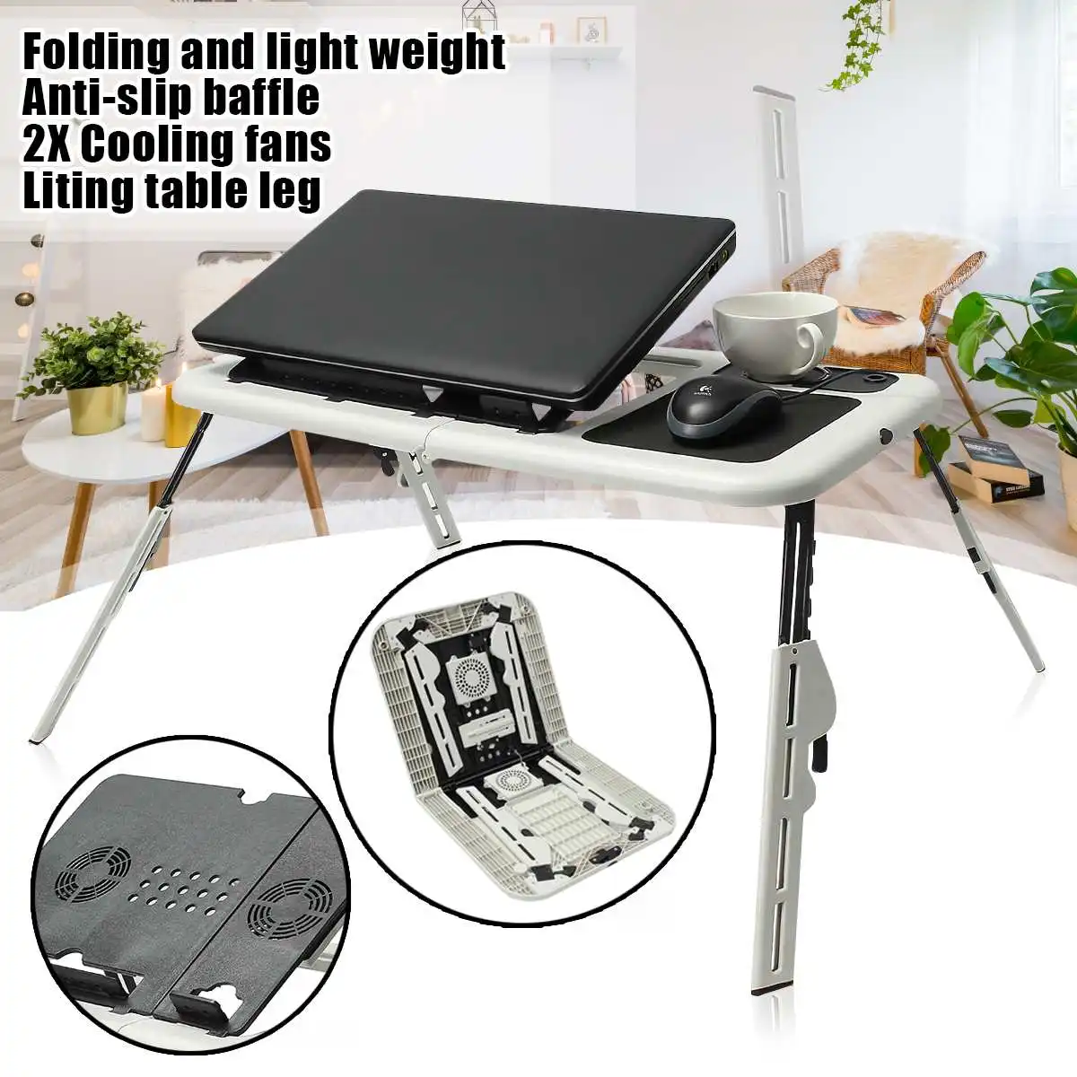  Multi-function Folding Laptop Desk Table Laptop Stand Holder With 2 USB Cooling Fans Mouse Pad Tabl