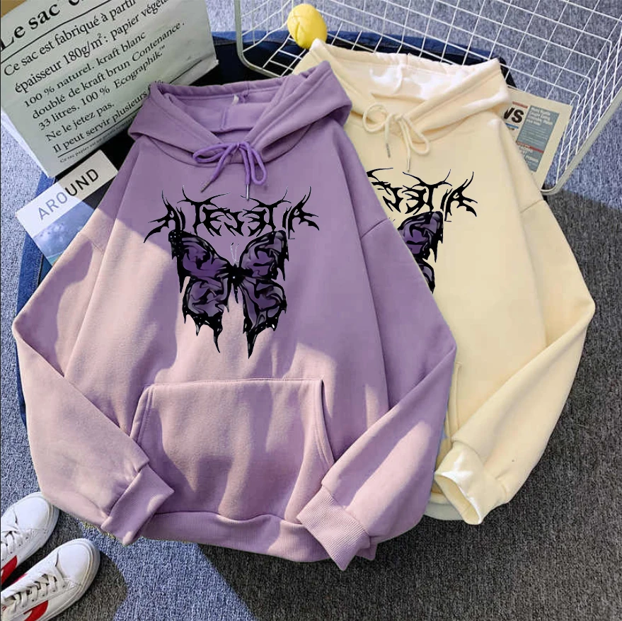 hoodie fashion Winter Gothic Style Hoodie Ladies Sweatshirt Harajuku Butterfly Print Hooded Aesthetic Hoodie Spring Ladies Hoodie Streetwear comfy hoodie