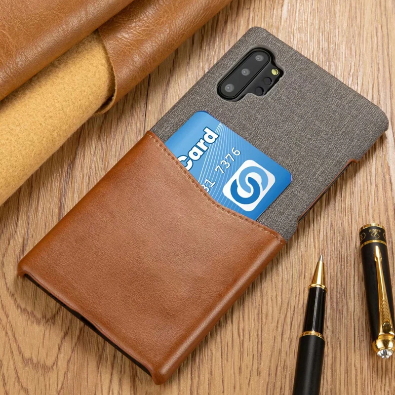 

Contrast color Cloth + leather Case For Samsung Galaxy Note10 With Card Slot Skin Case For Samsung Note10 Plus Cover Coque Shell