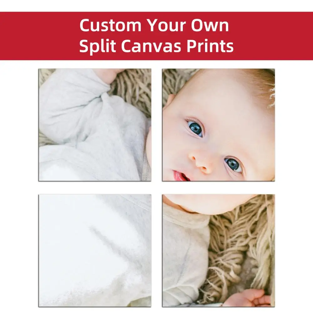 

4 PCS Set Split Canvas Prints Personalized Custom Photos on Canvas Baby Birthday Pictures Gift kids Room Decoration