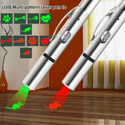 Pointeur de vue Laser, Rechargeable par USB, jouet interactif pour chat, stylo Laser, 5 motifs, drôle, chien, chasse, jouet, lampe de poche verte et rouge 