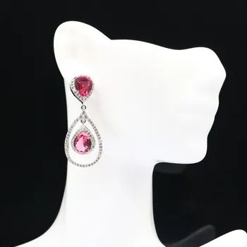 

Real 9.7g 925 Solid Sterling Silver New Designed Long Big Pink Tourmaline Present Earrings 42x17mm