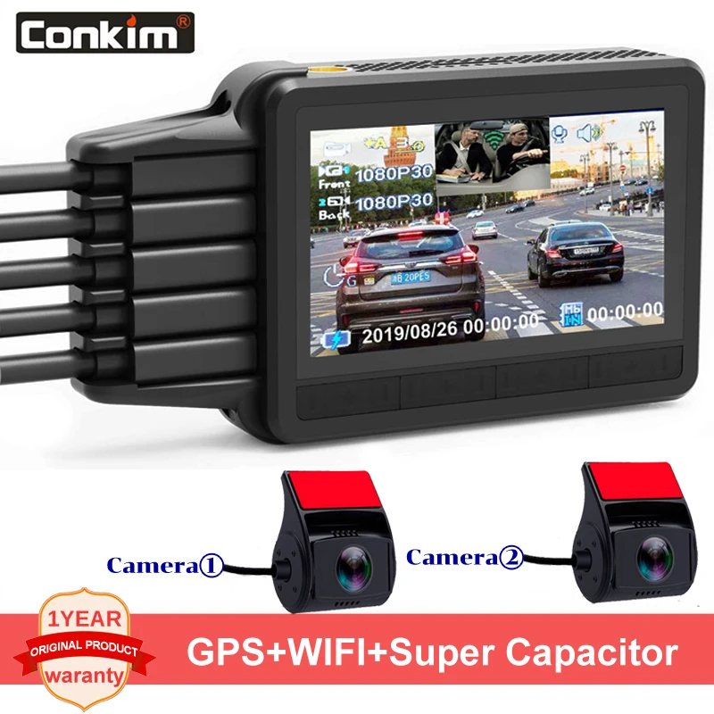 

Conkim Dual Lens K2S Car Dash Camera GPS+WIFI DVR Front 1080P FHD+Rear Camera 1080P FHD Parking Guard modes OBD data monitoring