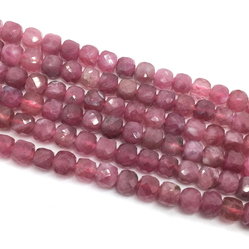 Natural Stone 4mm Pink Tourmaline Handmade Faceted Cube Loose Beads For DIY Jewelry Making Bracelet Necklace