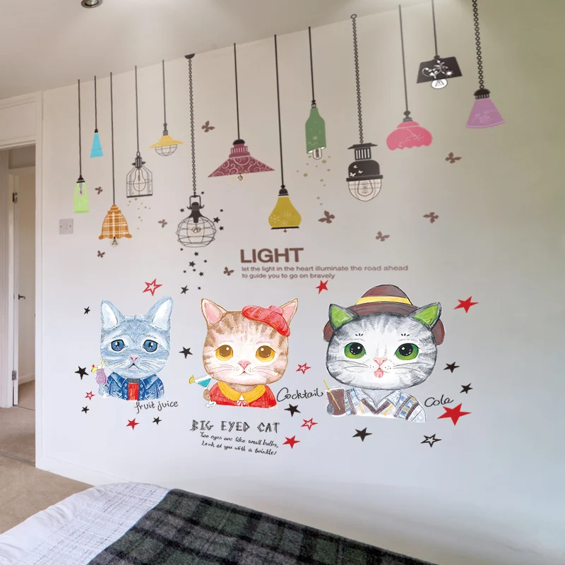 

[SHIJUEHEZI] Cartoon Cats Animals Wall Sticker Vinyl DIY Light Bulbs Wall Decals for Kids Bedroom Nursery Home Decoration