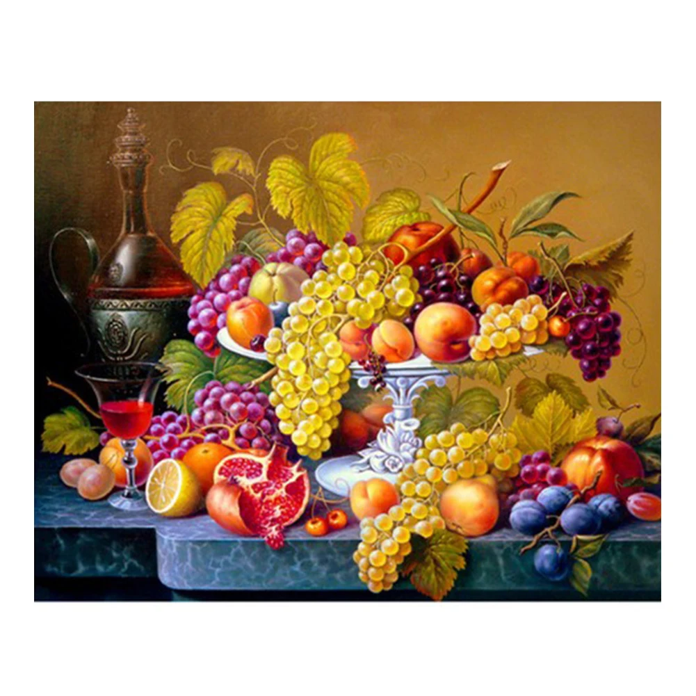 

3D Modern Art Gift Picture Kitchen Fruit Round Rhinestone Without Frame DIY Craft Painting Diamond Embroidery Wall Decor Home