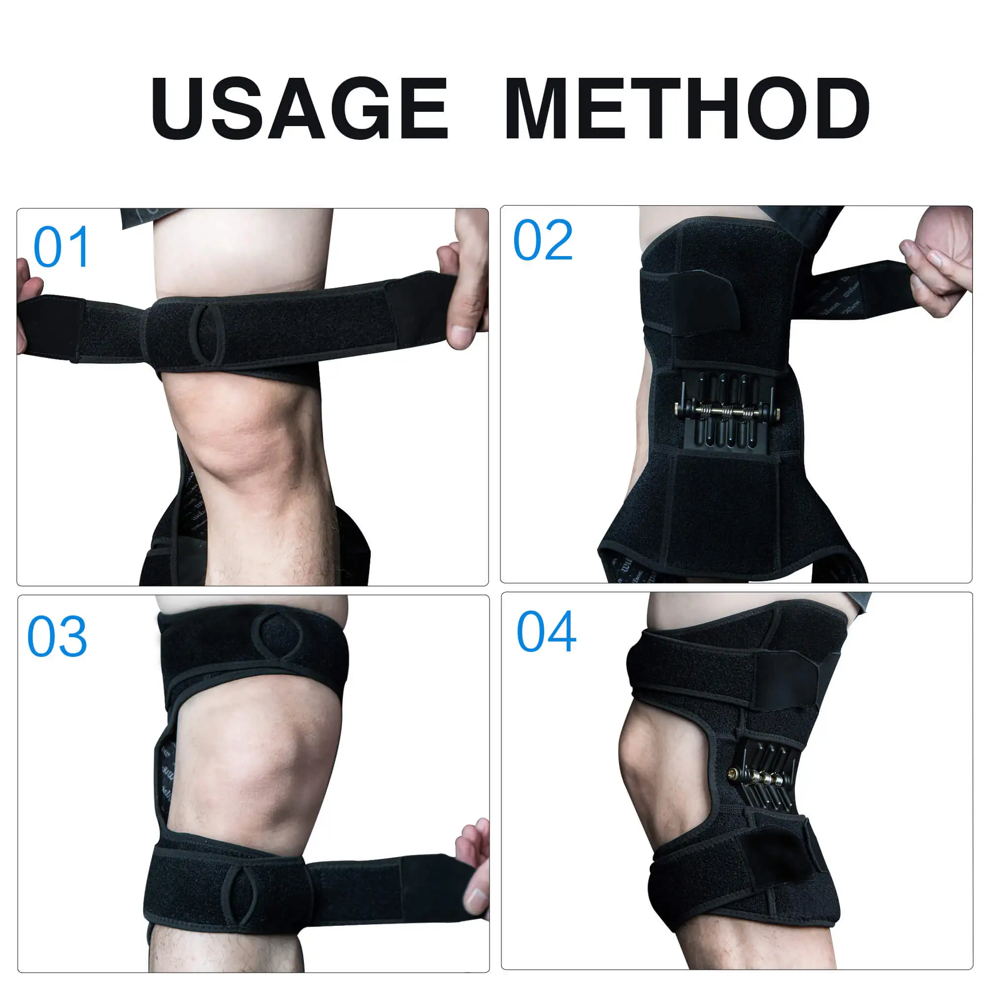 Comprar Práctico portátil de acero inoxidable de resorte de rodilla de refuerzo de potencia de la pierna de la rodilla de protección de rodilla