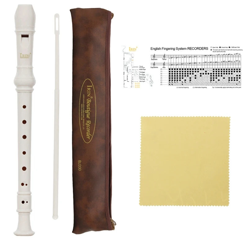 Irin Abs Recorder Soprano Clarinet Long Flute Baroque Recorder Fingering Musical Instrument Accessories Beginner - Цвет: White