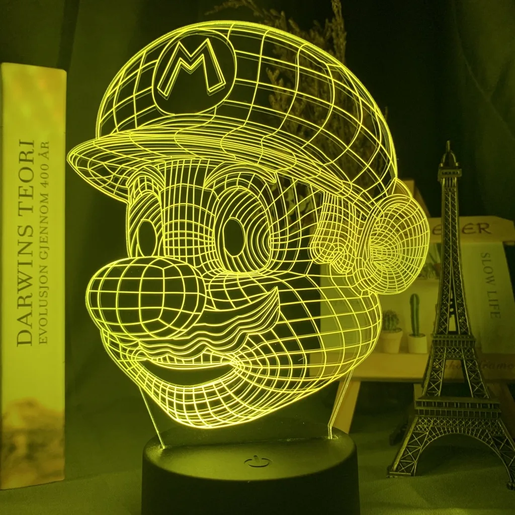 Игра Супер Марио голова голограмма Led 3d ночник для детей Спальня украшение ночной Светильник Марио светодиодный ночной Светильник Рождественский подарок