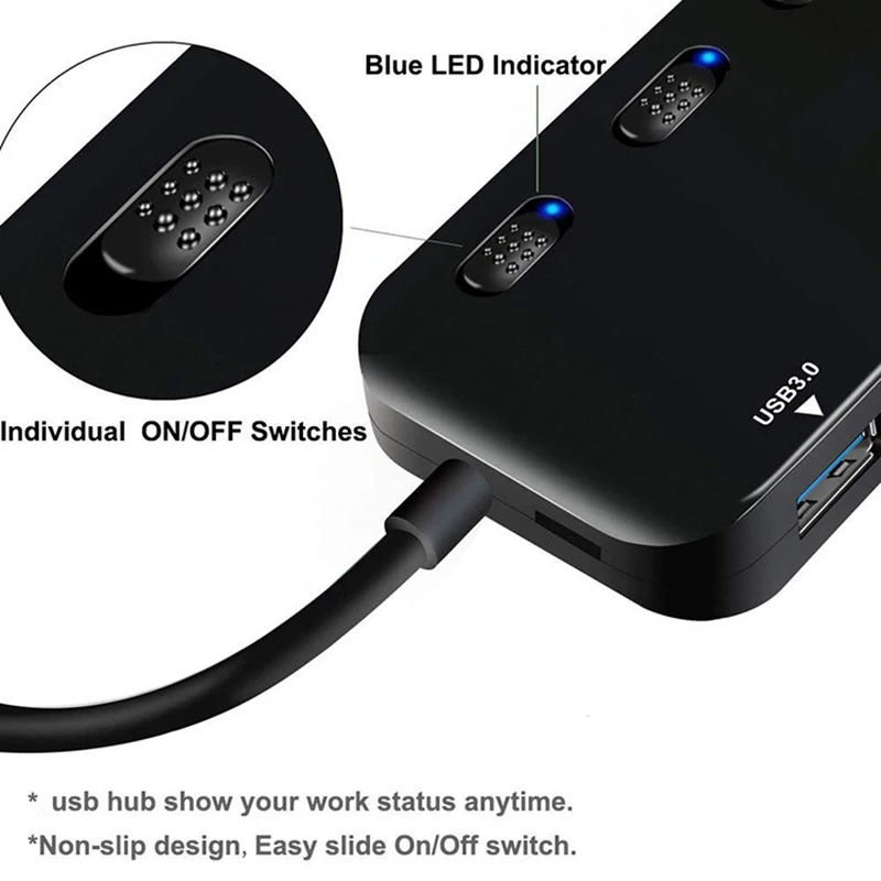 4 в 1 USB 3,0 концентратор Высокоскоростной 5 Гбит/с USB 3,0 разветвитель с индивидуальным переключателем управления для ПК, ноутбука, компьютера, аксессуары