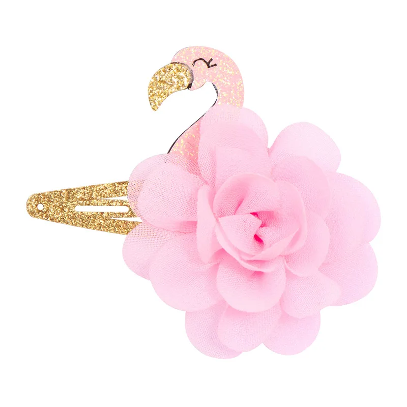 light pink Flamingo 8 шт./лот Фламинго BB зажимы розовый шифоновый цветочный принцесса заколки для волос блестящие банты для волос Детская шпилька милые девушки аксессуары для волос - Цвет: light pink Flamingo