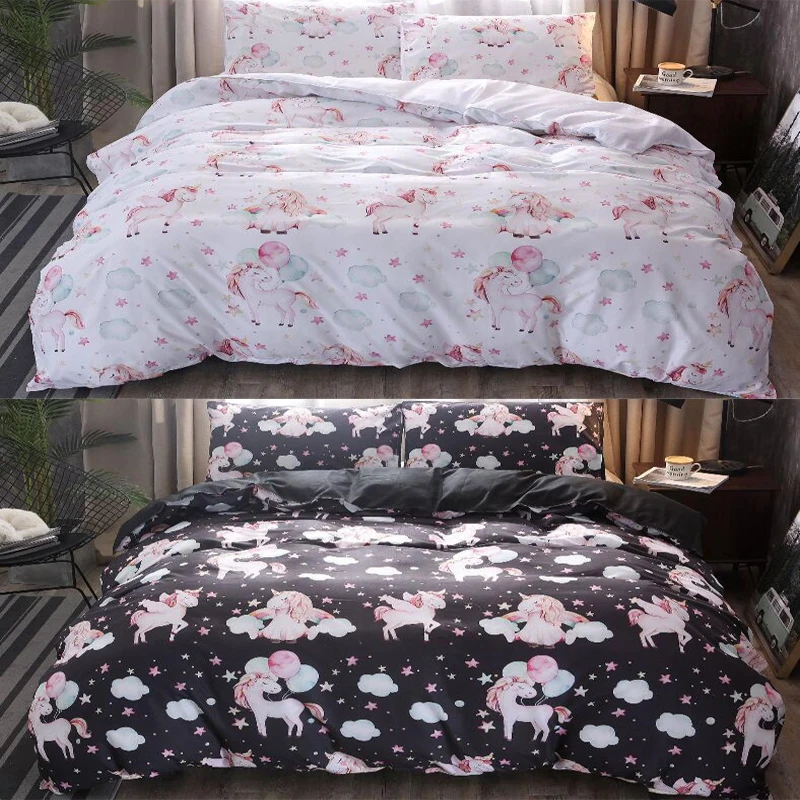 

Cute Unicorn Design Polyester Duvet Set 1pc Duvet Cover With 1pc or 2pcs Pillowcases Without Comforter Without Sheet