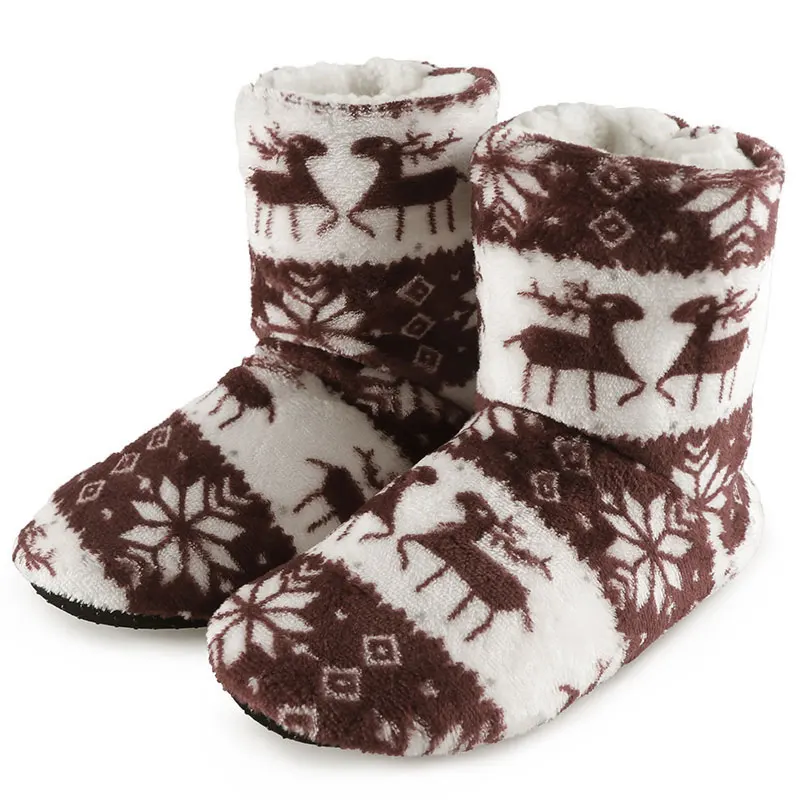 Домашние тапочки; зимняя обувь; рождественские домашние носки; женская обувь с мехом по бокам; женские тапочки с плюшевой стелькой; Pantoffels Dames - Цвет: Coffee