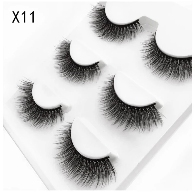 X11 3D норковые полоски с ресницами толстый крест 3 пары натуральных ресниц для ресниц 3dD наращивание ресниц Набор для перманентной завивки Мягкая ручная работа натуральный - Цвет: X11