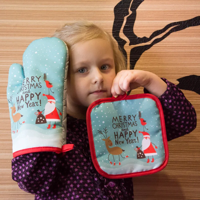 

2pcs Christmas Anti-Hot Gloves Pad Christmas decorations for home Kitchen accessories Baking Oven Mat Natal Xmas gift