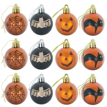 

12Pcs Halloween Wreath Ball Shatterproof Hanging Ornaments Pumpkin Ghost Decor