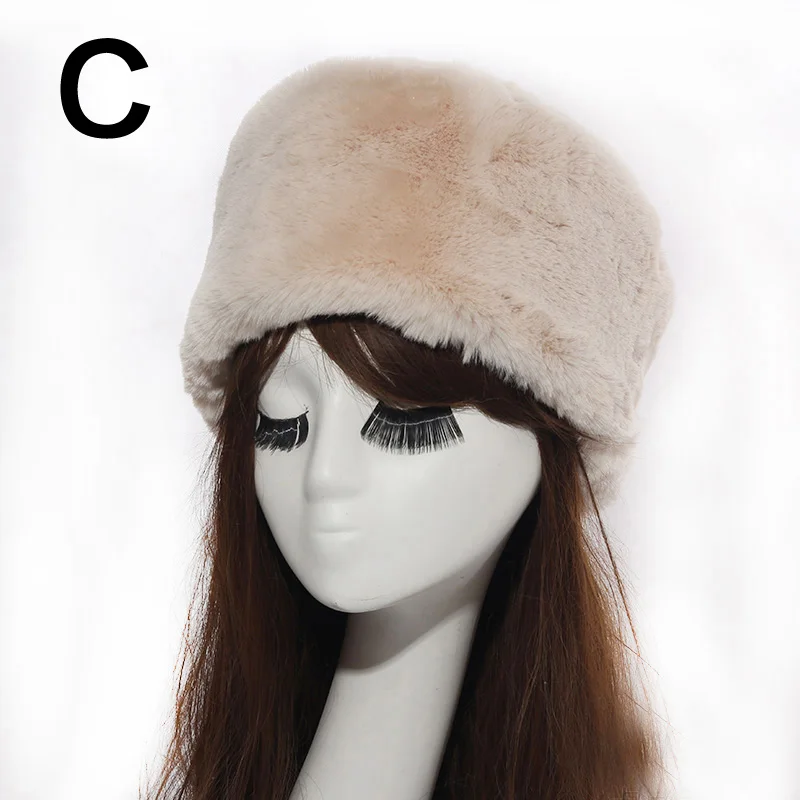 Women Hats Lady Russian Tick Fluffy Imitation Fox Fur Hat Headband Winter Earwarmer Ski Hat Female Hats For Autumn winter - Цвет: C