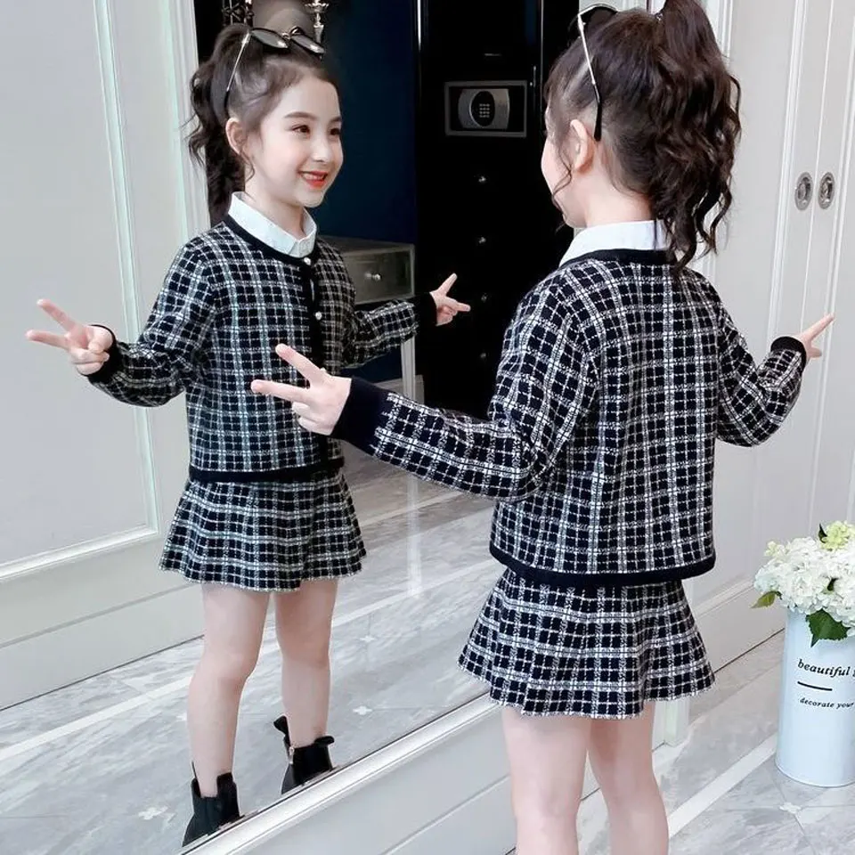 

Fashion 2021 Spring Toddler Baby Girl Clothes 2Pcs Outfit Warm Cute Coat+ Short Dress Suit For 3-12 Yrs Teen Girls Clothing Set