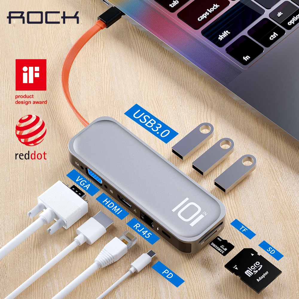 Док станция ROCK USB C разветвитель на несколько 3 0 HDMI VGA RJ45 адаптер док для MacBook Pro 13 Type