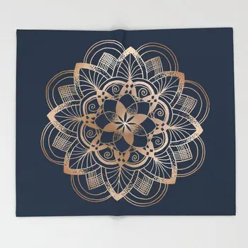 

Blanket Custom Metal Mandala on Blue Throw Blankets Fleece Blanket Sofa/Bed/Plane Travel Plaids Bedding Towel
