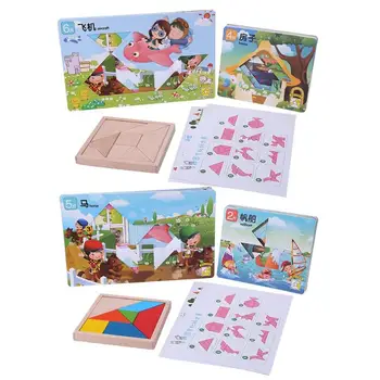 

Kids Toy Wood Puzzle geometric toys Children Mental Development Tangram Funny Wooden Jigsaw Puzzle Educational Toys as gift