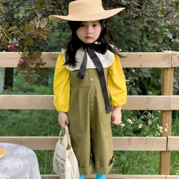 

3946 Children Overalls New All Match Back Belt Pants Sleeveless Jumpsuit For Boys And Girls Children's Loose Pants