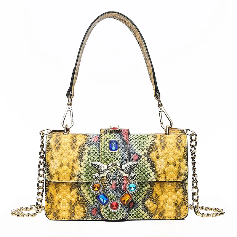 

Luxury Handbags Brand Serpentine Embossing Messenger Bags Women Vintage Gem Lock Shoulder Bag Designer Leather Female Tote Bag