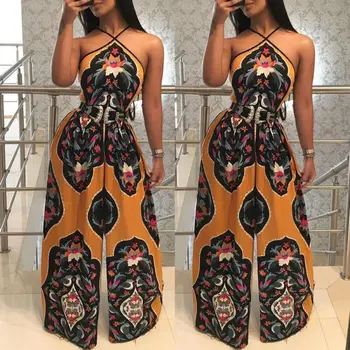 

Women Sleeveless Floral Jumpsuit Romper Casual Clubwear Wide Leg Pants Outfits