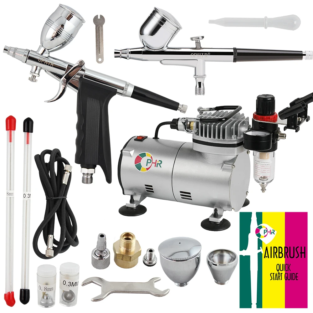 OPHIR 2 Dual-Action Airbrush Kit with PRO Air Compressor for Model Paint 110V 220V Cake Airbrush Compressor Set_AC089+004+069 OPHIR 2 Dual-Action Airbrush Kit with PRO Air Compressor for Model Paint 110V 220V Cake Airbrush Compressor Set_AC089+004+069