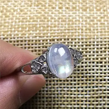 

Top Natural Blue Light Moonstone Ring Jewelry For Woman Lady Man Crystal Silver 10x7mm Oval Beads Gemstone Adjustable Ring AAAAA