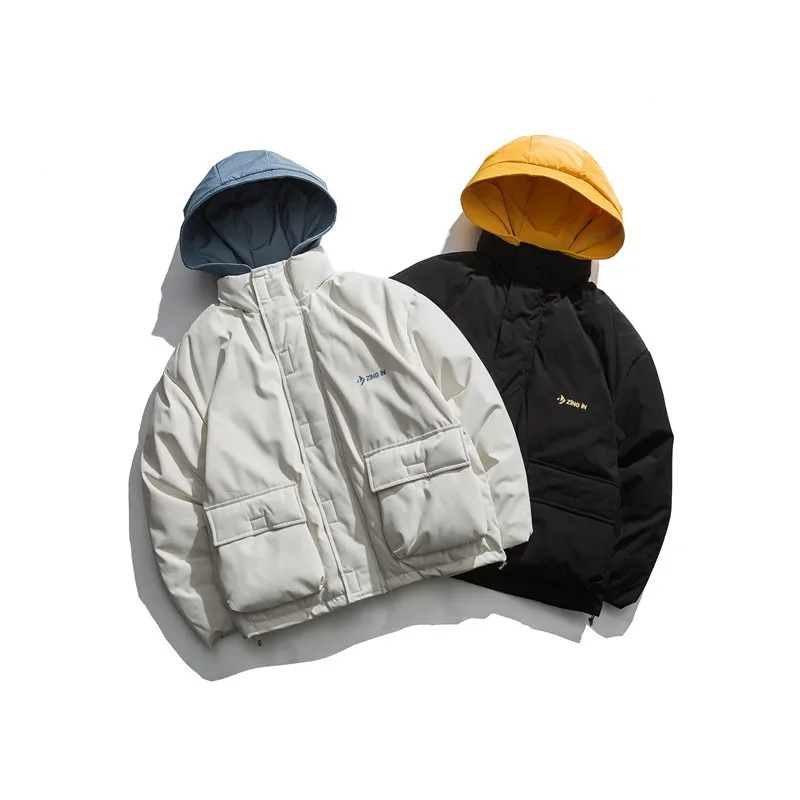 Зимняя новинка, японская мода, бренд, цвет, с капюшоном, хлопок, мужская, свободная, оснастка, хлопковая одежда, дикая куртка