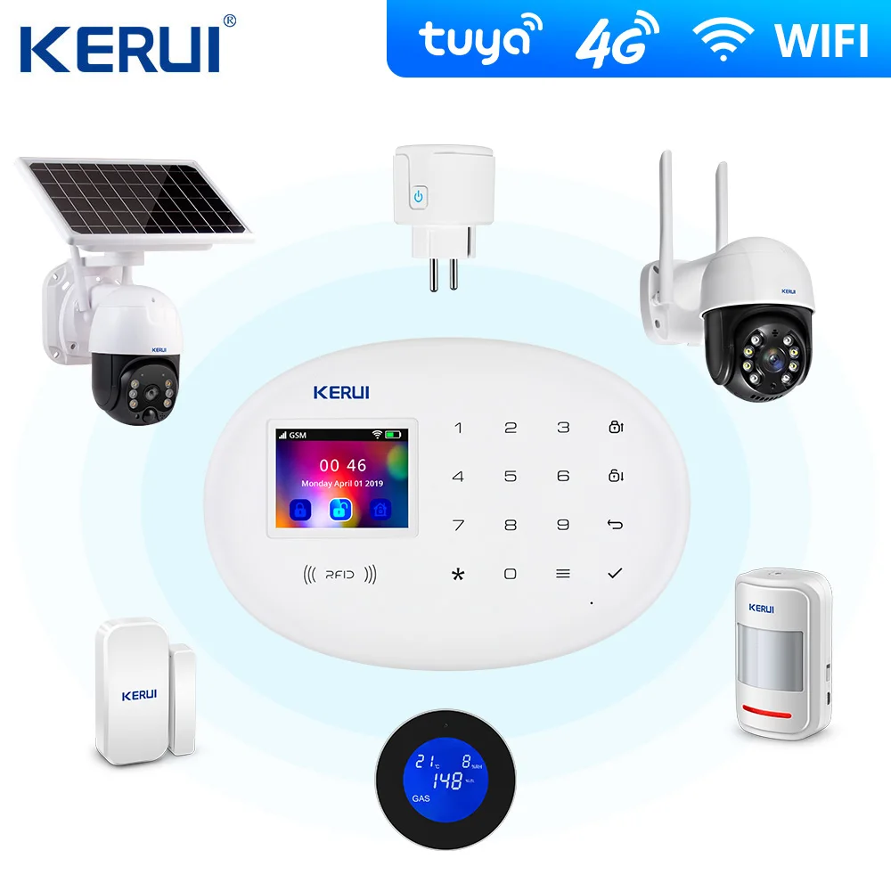 Kerui Tuya 4G W204 Wireless Wifi Gsm Home Alarm Gsm Sms Sistema Di Allarme Antifurto Per Allarme Di Sicurezza Domestica Telecamera Tuya Sirena Solare