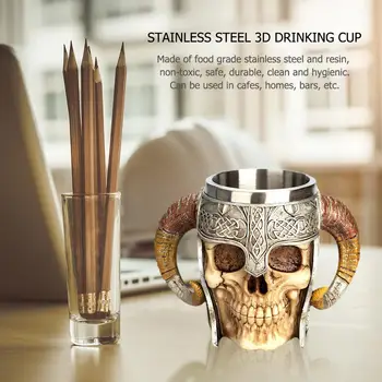 

Stainless Steel 3D Skull Mug Coffee Drinking Cup Resin Skull Mug Beer Tea Cups Bar Drinkware Halloween Mug Decoration Gifts