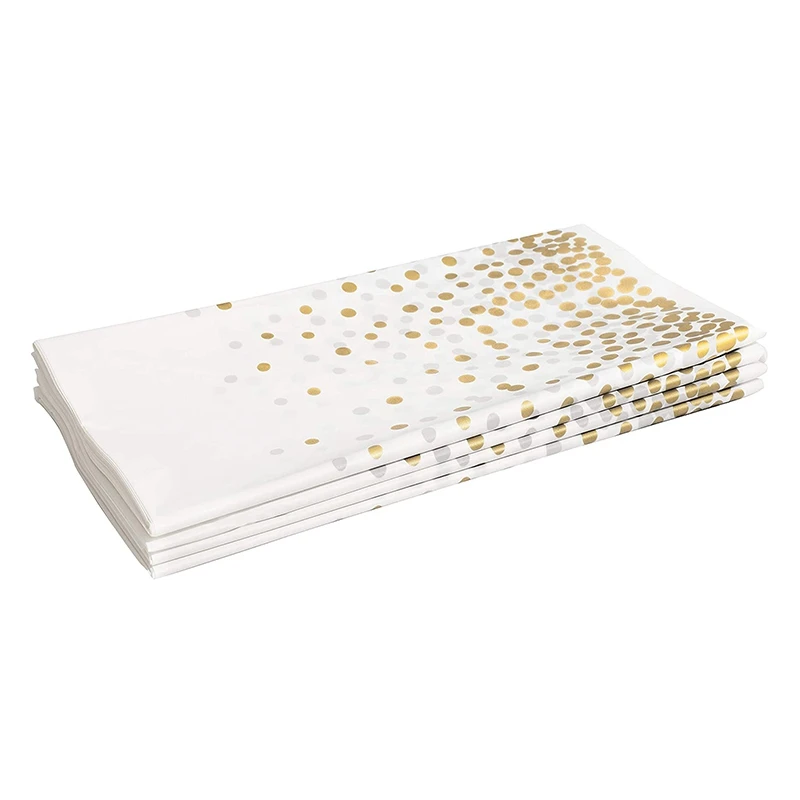 4 Pack Gold Dot Disposable Tablecloths Plastic Tablecloth Paper Tablecloths for BBQ, Party, Fine