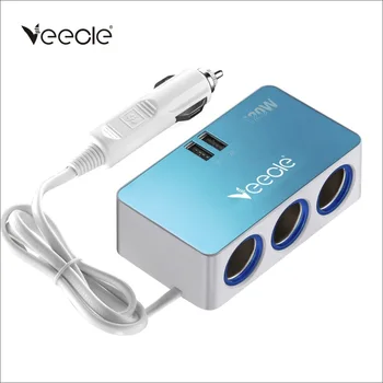 

VEECLE 12V/24V 120W Universal 3-Way Car Cigarette Lighter Adapter Socket Distributor Power Adapter Dual USB Car Charger