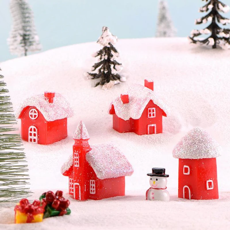 

Christmas Snow House Figurines Fairy Garden Miniatures Resin Craft Micro Landscape Figurine Models Christmas New Year home decor